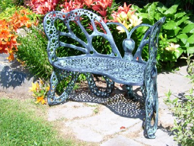 Antique Bench on Antique Green Butterfly Bench