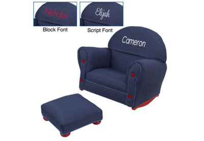Personalized Denim Upholstered Rocker & Otto with Slip Cover Personalized Denim Upholstered Rocker & Otto with Slip Cover