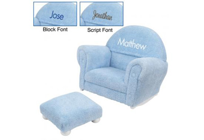 Personalized Powder Blue Chenille Upholstered Rocker & Otto with Slip Cover Personalized Powder Blue Chenille Upholstered Rocker & Otto with Slip Cover